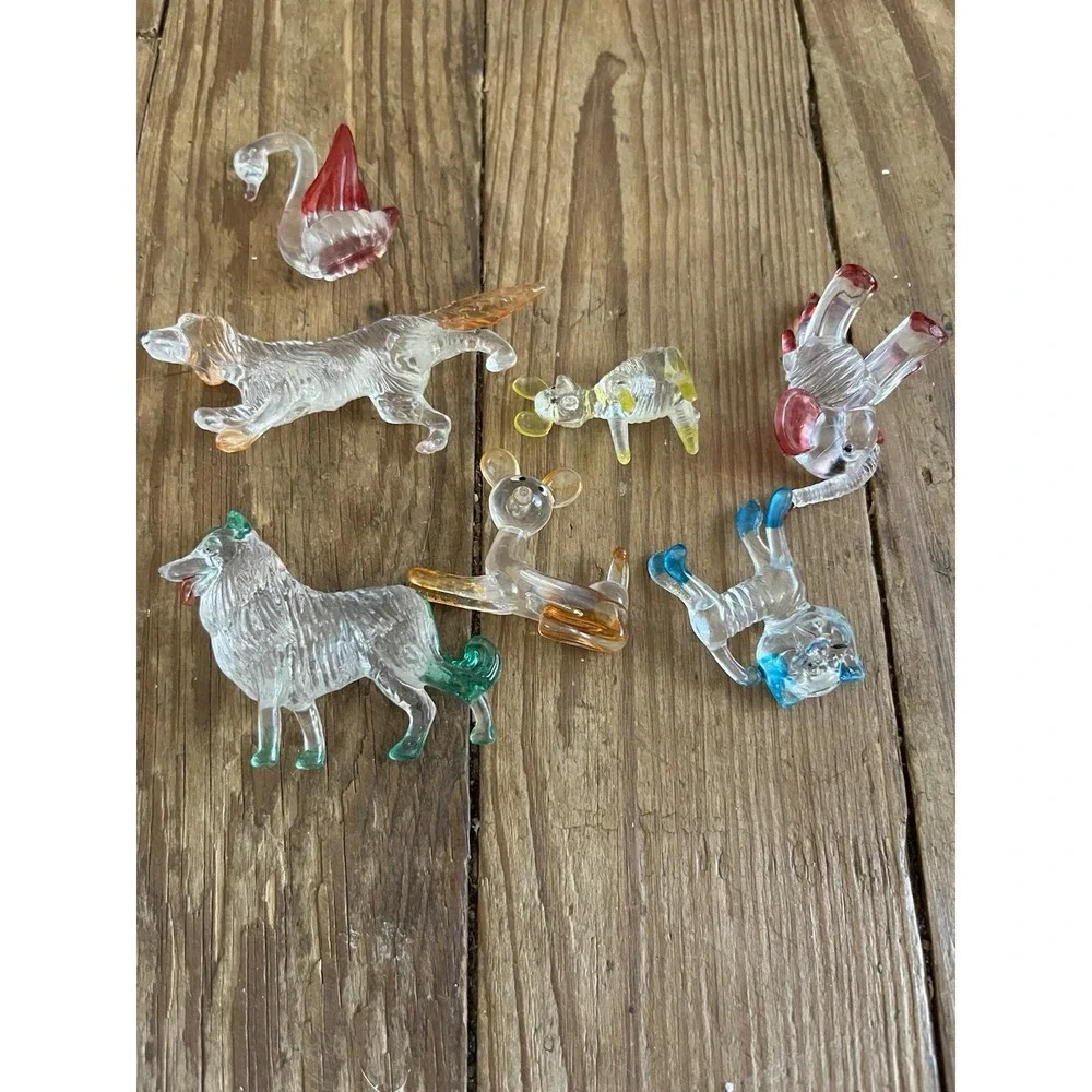 Vintage Lucite Plastic Animal Figurine Lot of 7 Retro 1970s Dog Cat Swan Mouse